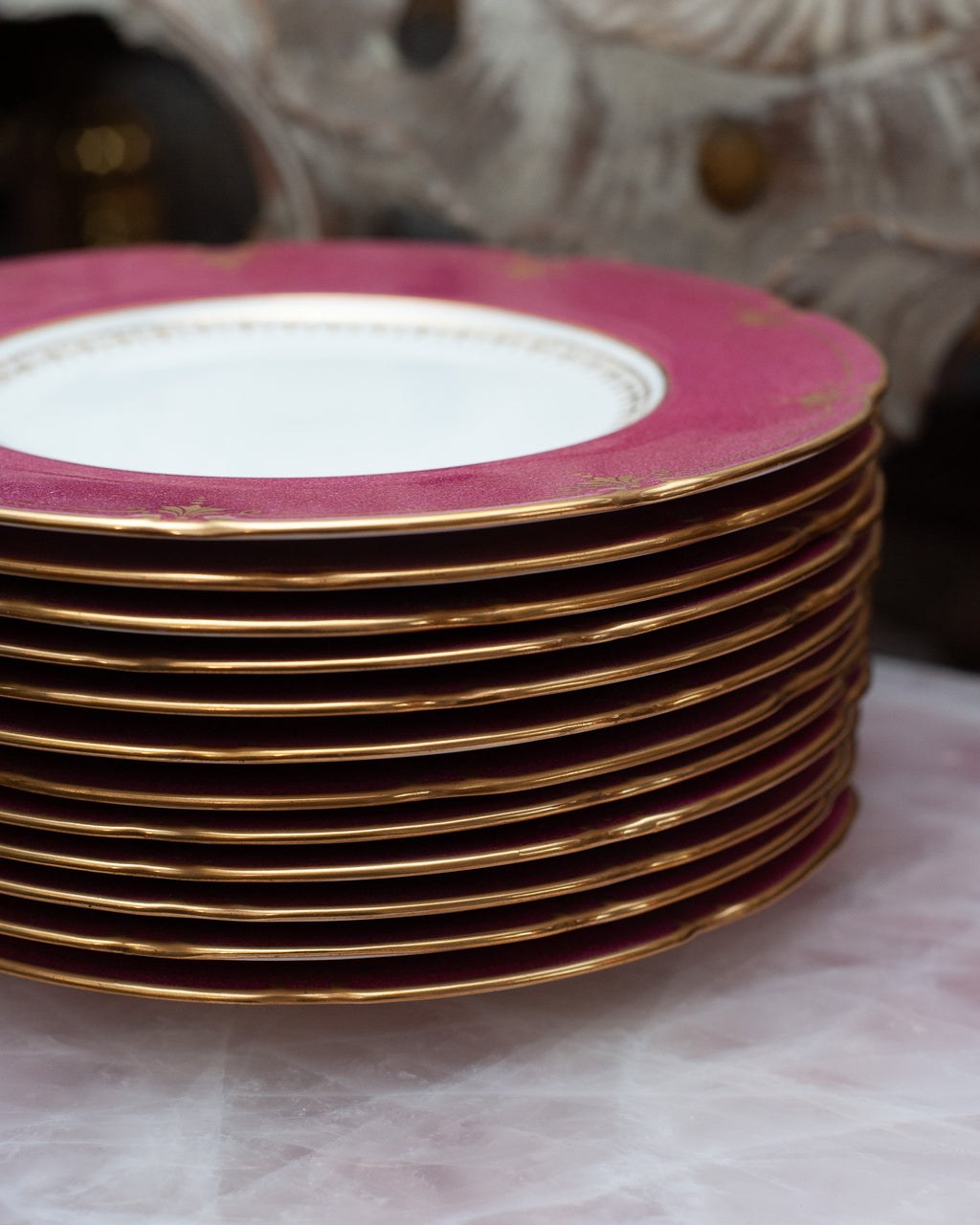 ANTIQUE SET OF 12 WEDGWOOD CRANBERRY SIDE PLATES