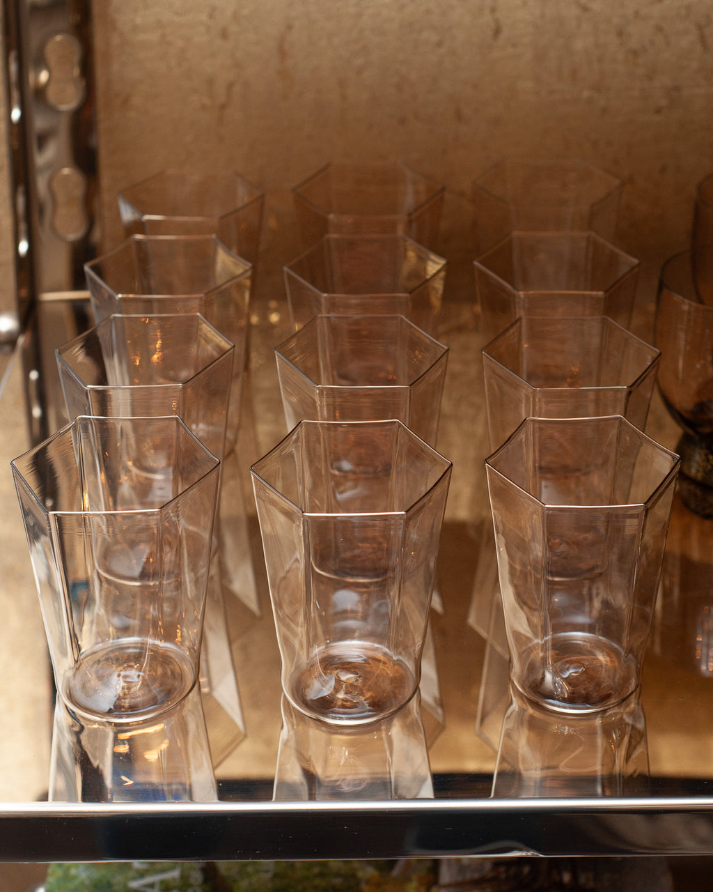 CONTEMPORARY SET OF 12 HEXAGONAL MURANO GLASS TUMBLERS