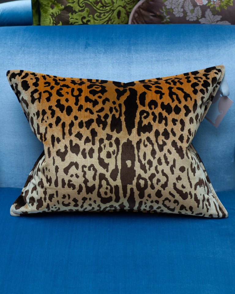 CONTEMPORARY BEVILACQUA TAN & BLACK SILK VELVET PILLOWS IN LEOPARD PATTERN