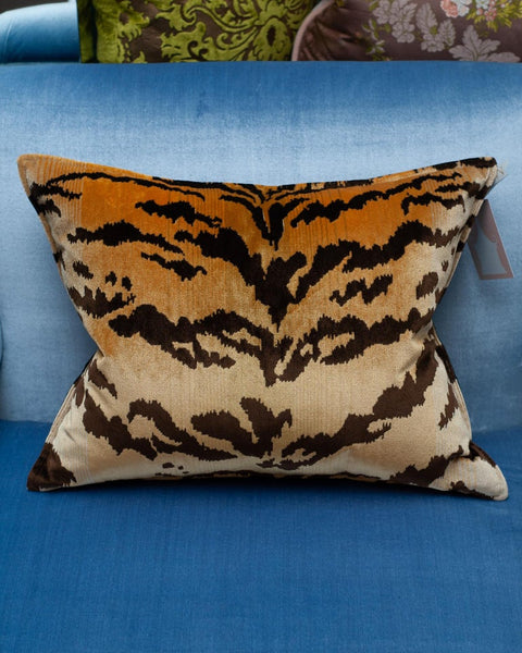 CONTEMPORARY BEVILACQUA TAN & BLACK SILK VELVET PILLOWS IN TIGER PATTERN