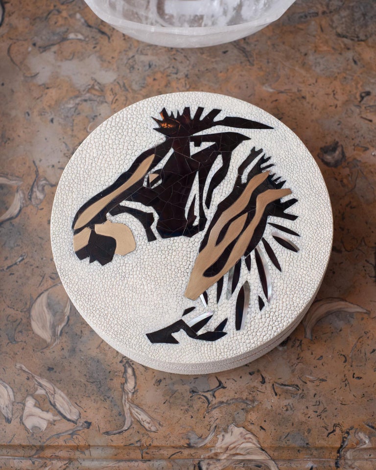 CONTEMPORARY KIFU PARIS ZEBRA BOX WITH BRASS, SHAGREEN, & SHELL INLAY