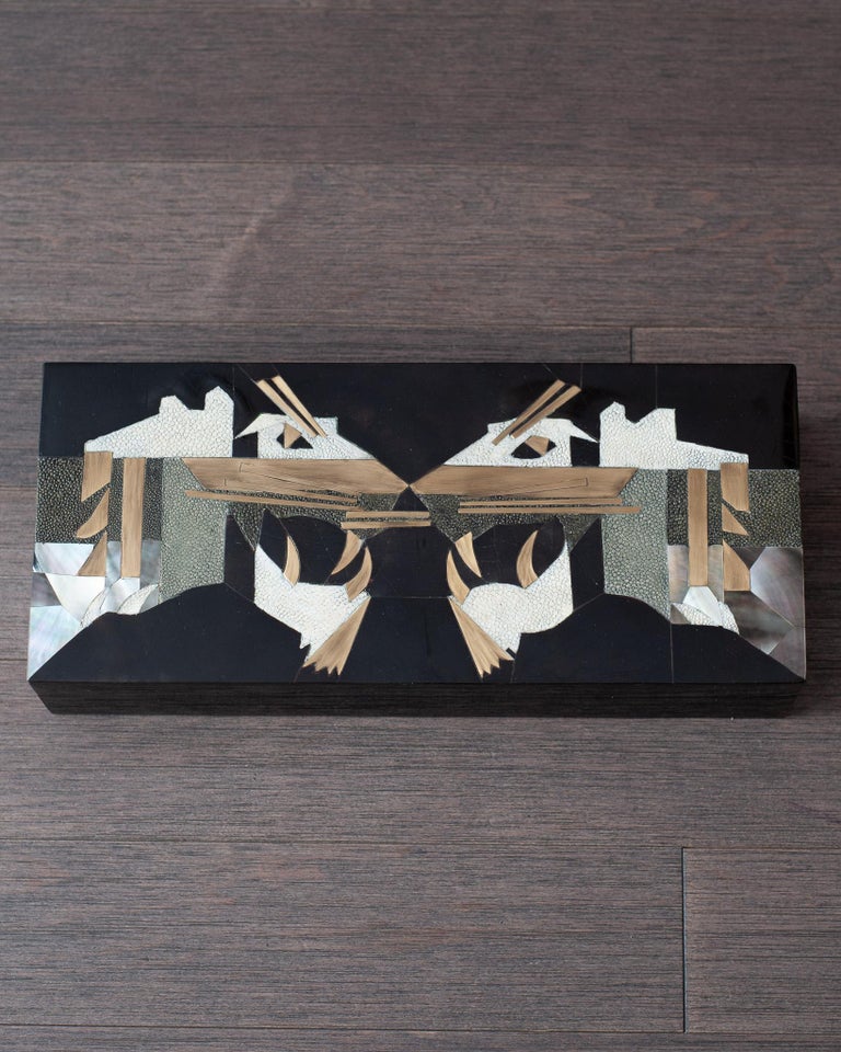 CONTEMPORARY KIFU PARIS DOUBLE PANTHER BOX WITH BRASS, SHAGREEN, & SHELL INLAY