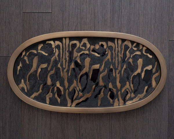CONTEMPORARY KIFU PARIS LEOPARD TRAY WITH INLAID BRASS, SHAGREEN AND PENSHELL