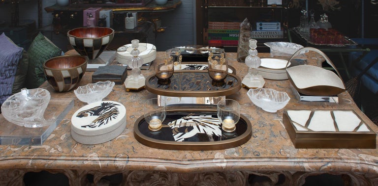 CONTEMPORARY KIFU PARIS PANTHER TRAY WITH INLAID BRASS, SHAGREEN AND PENSHELL