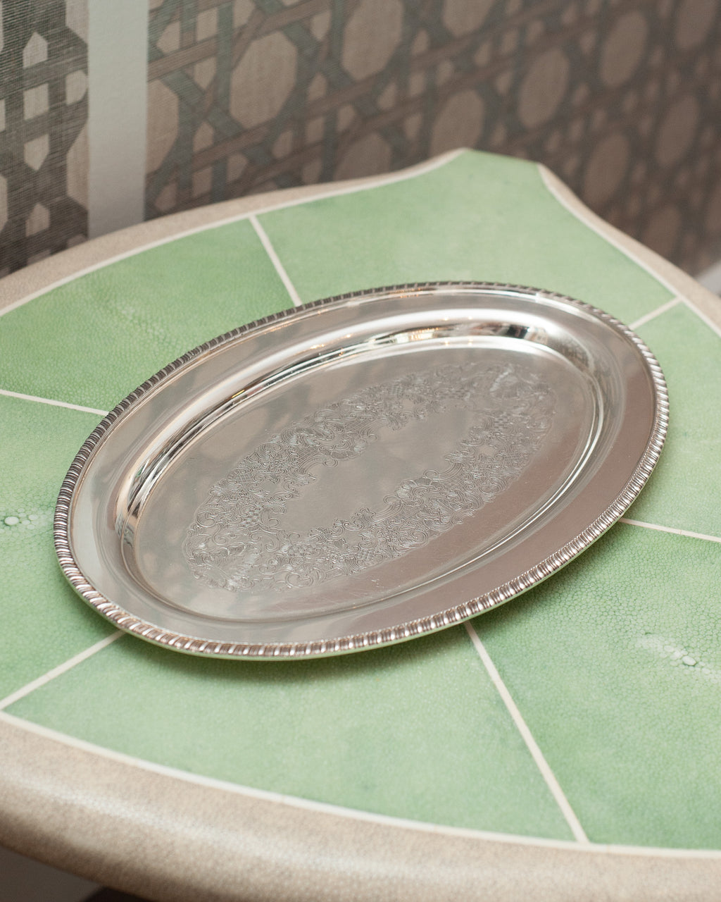 ANTIQUE SHEFFIELD REPRODUCTION SILVER PLATE OVAL SERVING TRAY