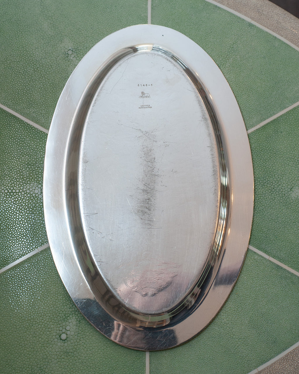 ANTIQUE SHEFFIELD REPRODUCTION SILVER PLATE OVAL SERVING TRAY