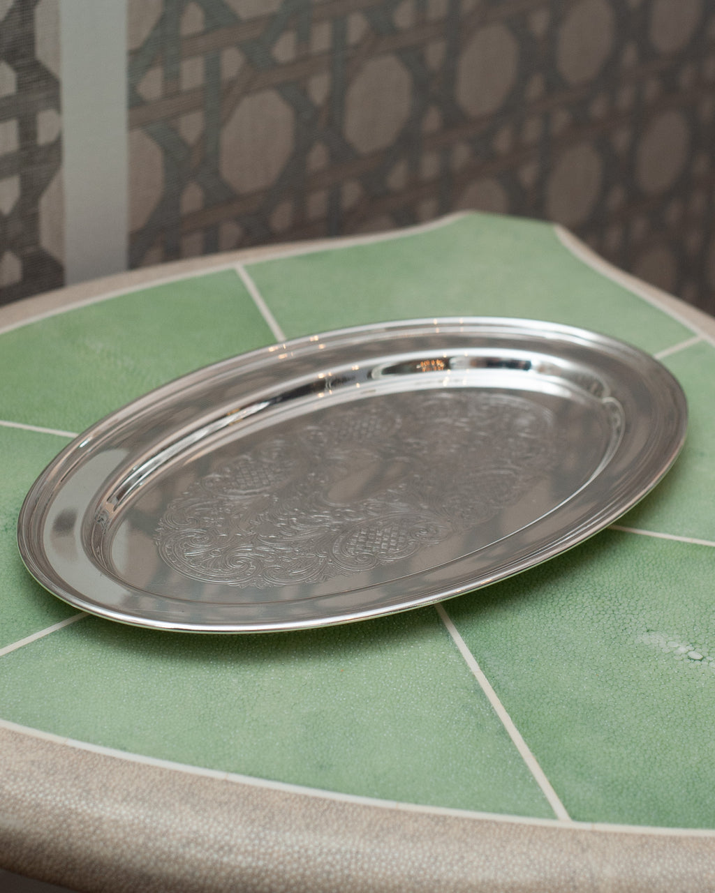 ANTIQUE HADDON PLATE SILVER PLATE OVAL SERVING TRAY