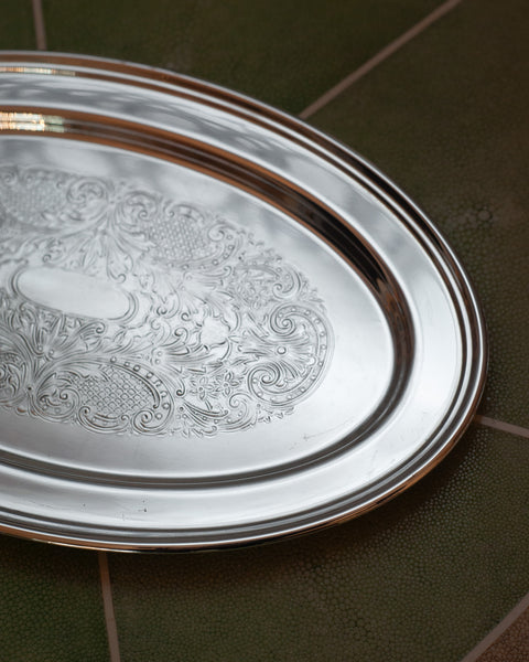 ANTIQUE HADDON PLATE SILVER PLATE OVAL SERVING TRAY