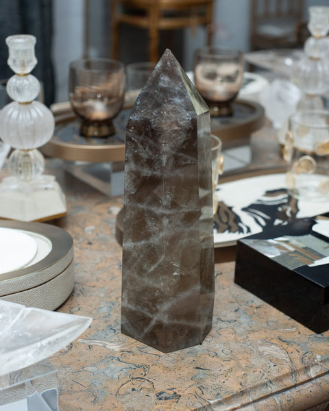 CONTEMPORARY LARGE SMOKY QUARTZ OBELISK / CRYSTAL POINT