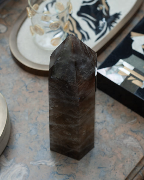 CONTEMPORARY LARGE SMOKY QUARTZ OBELISK / CRYSTAL POINT