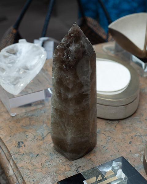 CONTEMPORARY LARGE SMOKY QUARTZ OBELISK / CRYSTAL POINT