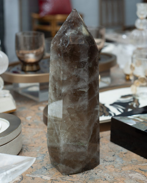 CONTEMPORARY LARGE SMOKY QUARTZ OBELISK / CRYSTAL POINT