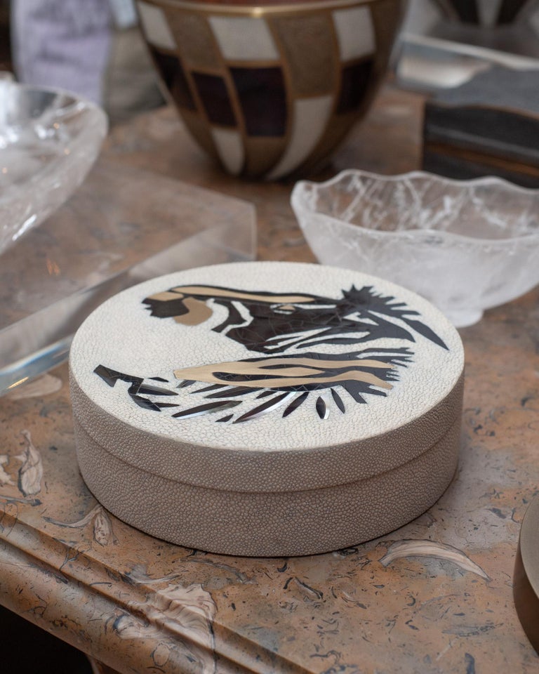 CONTEMPORARY KIFU PARIS ZEBRA BOX WITH BRASS, SHAGREEN, & SHELL INLAY