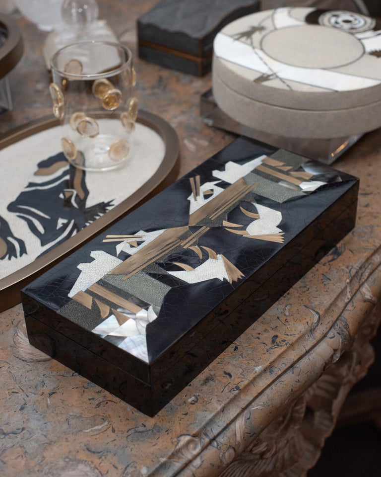CONTEMPORARY KIFU PARIS DOUBLE PANTHER BOX WITH BRASS, SHAGREEN, & SHELL INLAY