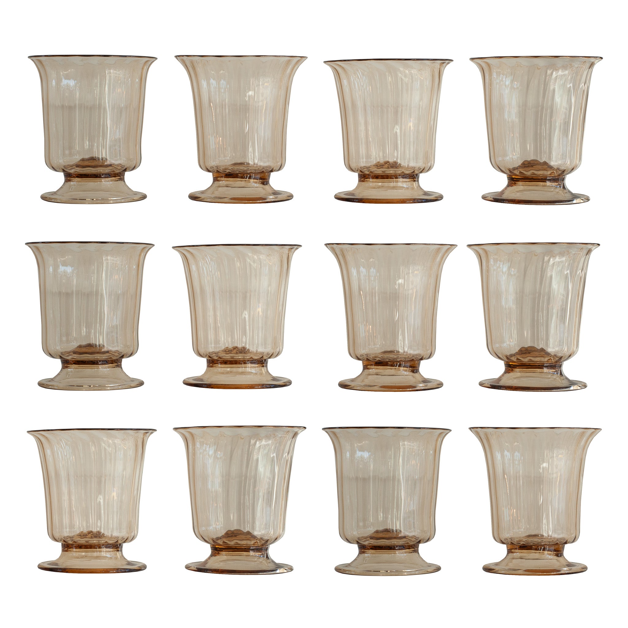 CONTEMPORARY SET OF 12 FLUTED MURANO GLASS TUMBLERS IN SOFT AMBER