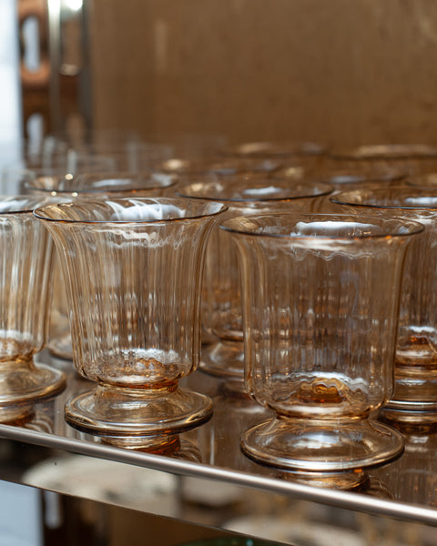 CONTEMPORARY SET OF 12 FLUTED MURANO GLASS TUMBLERS IN SOFT AMBER