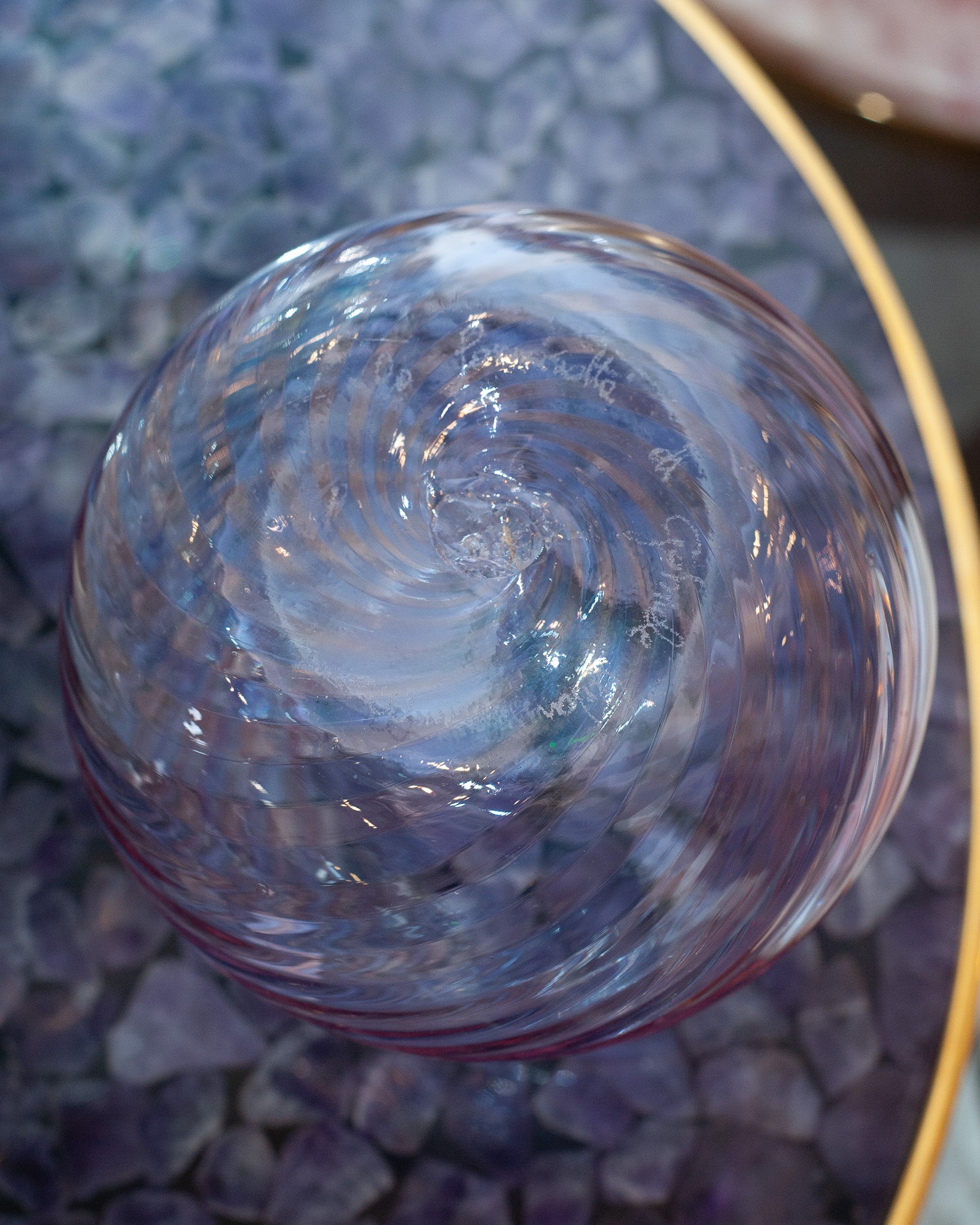 CONTEMPORARY BLUE, PINK, AND GOLD MURANO GLASS COOKIE JAR BY GABRIELE URBAN