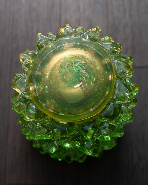 CONTEMPORARY LARGE YELLOW GREEN AND GOLD "ROSTRATO" MURANO GLASS VASE