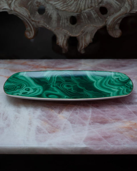 CONTEMPORARY MALACHITE PATTERN PORCELAIN TRAY WITH GILDING
