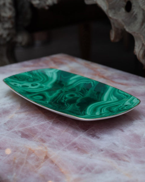 CONTEMPORARY MALACHITE PATTERN PORCELAIN TRAY WITH GILDING