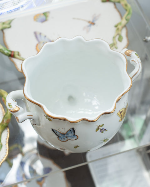 ANNA WEATHERLEY DESIGNS HAND-PAINTED FOOTED PORCELAIN CACHEPOT HANDLES