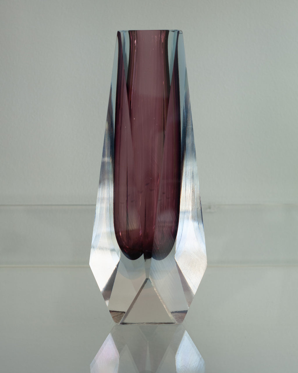 MID CENTURY MURANO "SOMMERSO" VASE IN CLEAR AND PURPLE BY FLAVIO POLI