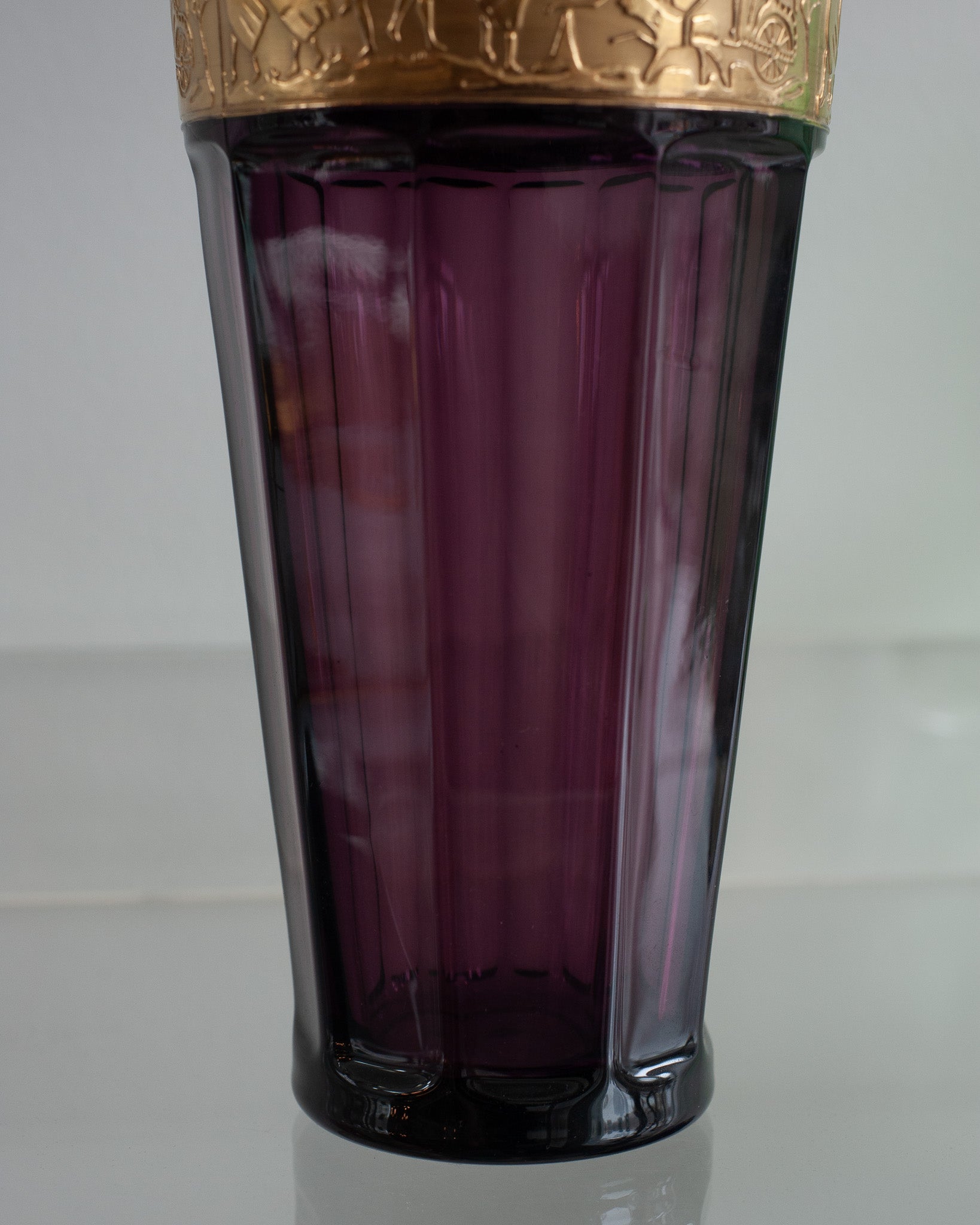 ANTIQUE MOSER AMETHYST VASE WITH GILDED FRIEZE