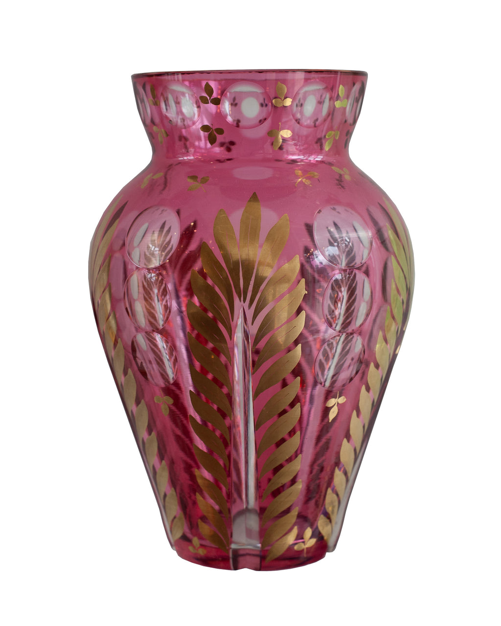 ANTIQUE BOHEMIAN CRANBERRY AND CLEAR CRYSTAL VASE