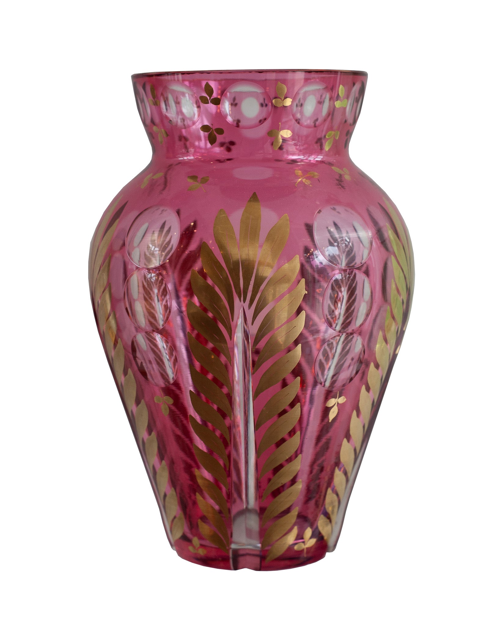 ANTIQUE BOHEMIAN CRANBERRY AND CLEAR CRYSTAL VASE