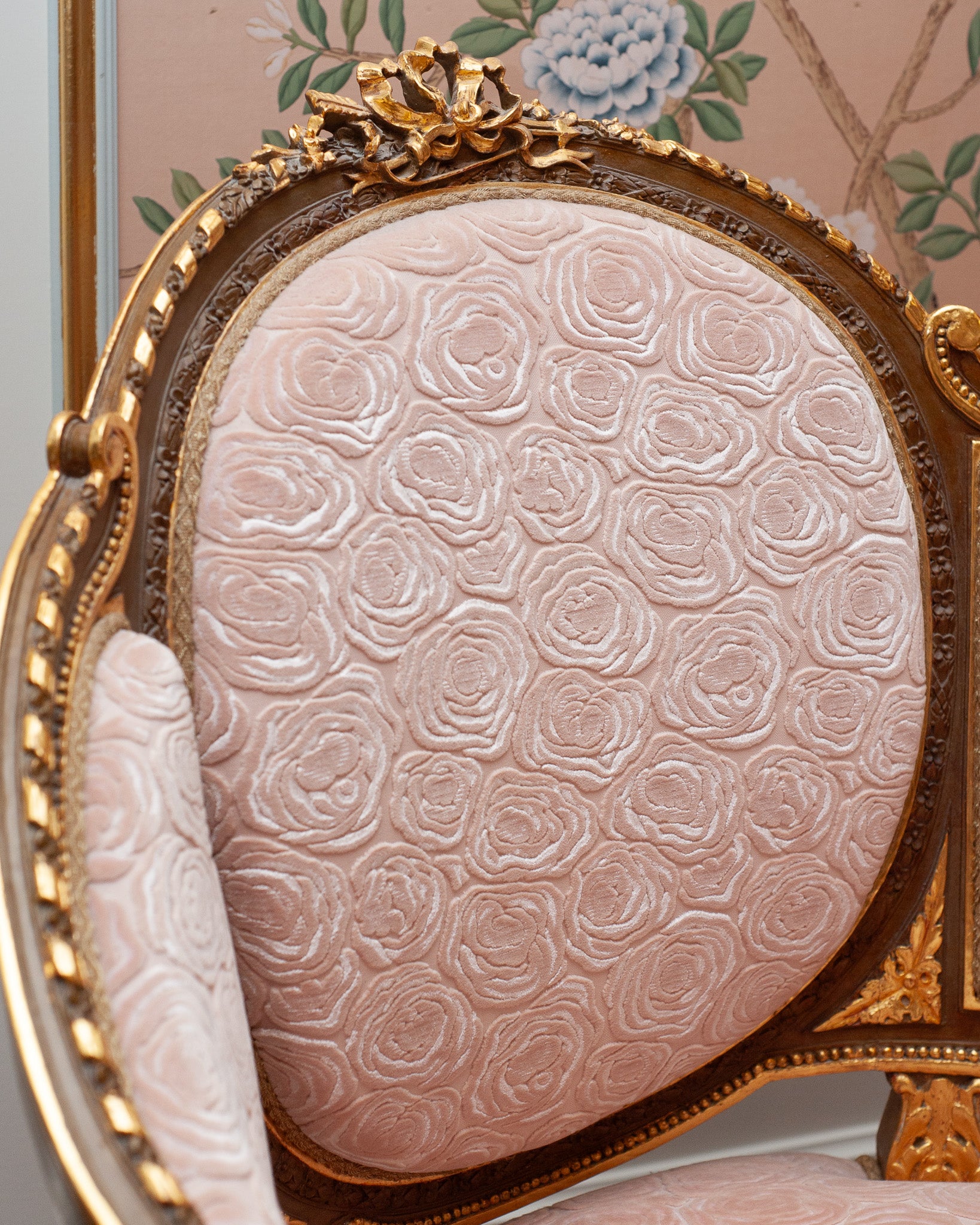 ANTIQUE PAIR OF FRENCH ARMCHAIRS FULLY REUPHOLSTERED IN ROSE PINK SILK VELVETS