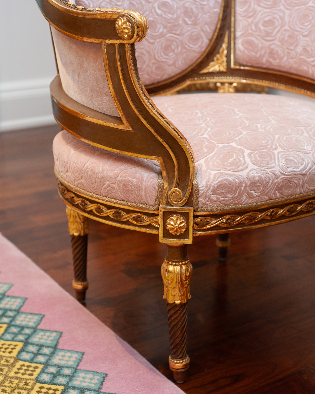 ANTIQUE PAIR OF FRENCH ARMCHAIRS FULLY REUPHOLSTERED IN ROSE PINK SILK VELVETS