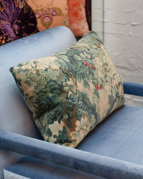 STUDIO MAISON NURITA COLONY "MARLY" BLUE LINEN VELVET VEDURE TAPESTRY PILLOW
