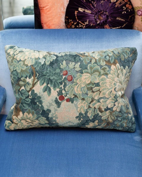 STUDIO MAISON NURITA COLONY "MARLY" BLUE LINEN VELVET VEDURE TAPESTRY PILLOW