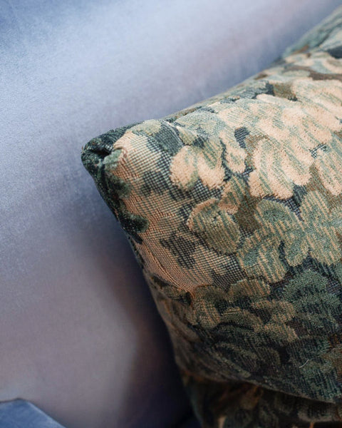 STUDIO MAISON NURITA COLONY "MARLY" BLUE LINEN VELVET VEDURE TAPESTRY PILLOW
