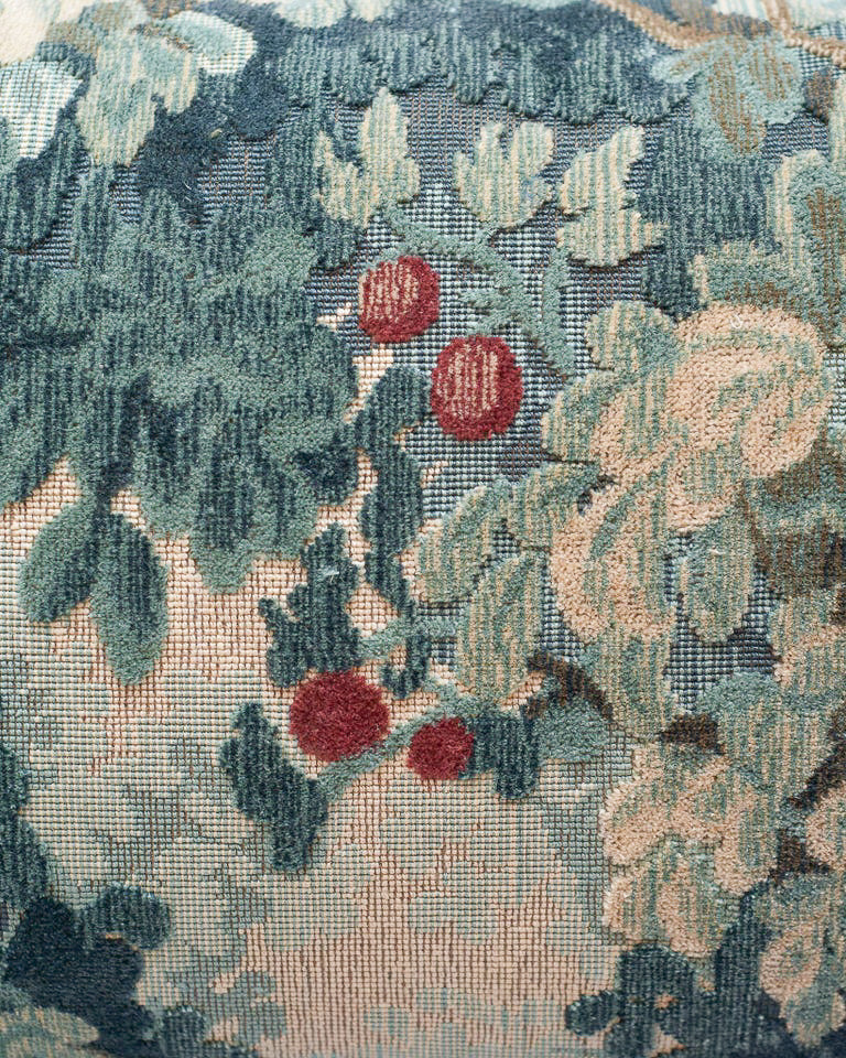 STUDIO MAISON NURITA COLONY "MARLY" BLUE LINEN VELVET VEDURE TAPESTRY PILLOW