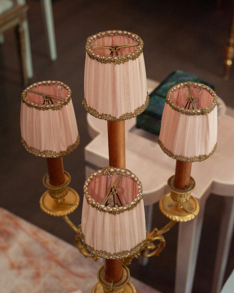 ANTIQUE PAIR OF FRENCH NAPOLEON III BRONZE AND MARBLE CANDELABRA LAMPS