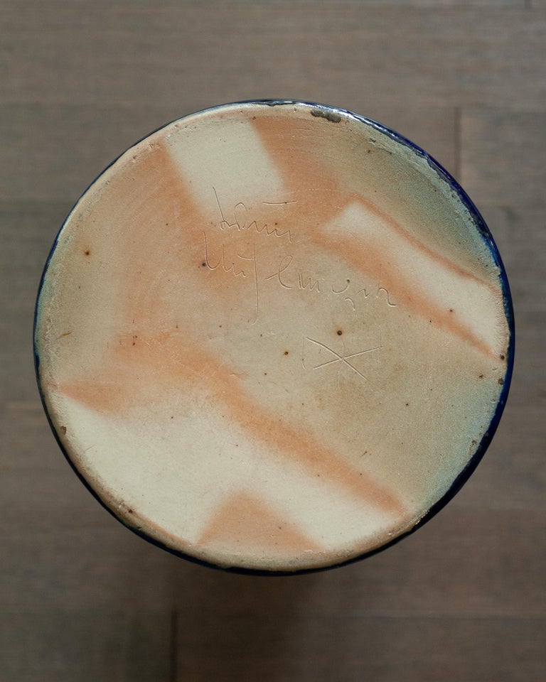 MID CENTURY GRAND SCALE SALT GLAZED JUG WITH ROOSTER MOTIF BY WIM MÜHLENDYCK