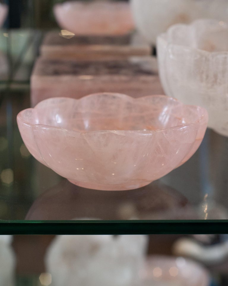 CONTEMPORARY SMALL SCALLOPED ROSE QUARTZ CRYSTAL BOWL WITH FOOT
