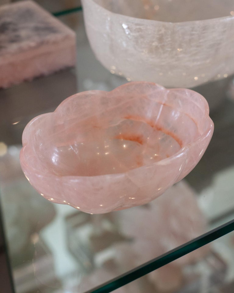 CONTEMPORARY SMALL SCALLOPED ROSE QUARTZ CRYSTAL BOWL WITH FOOT