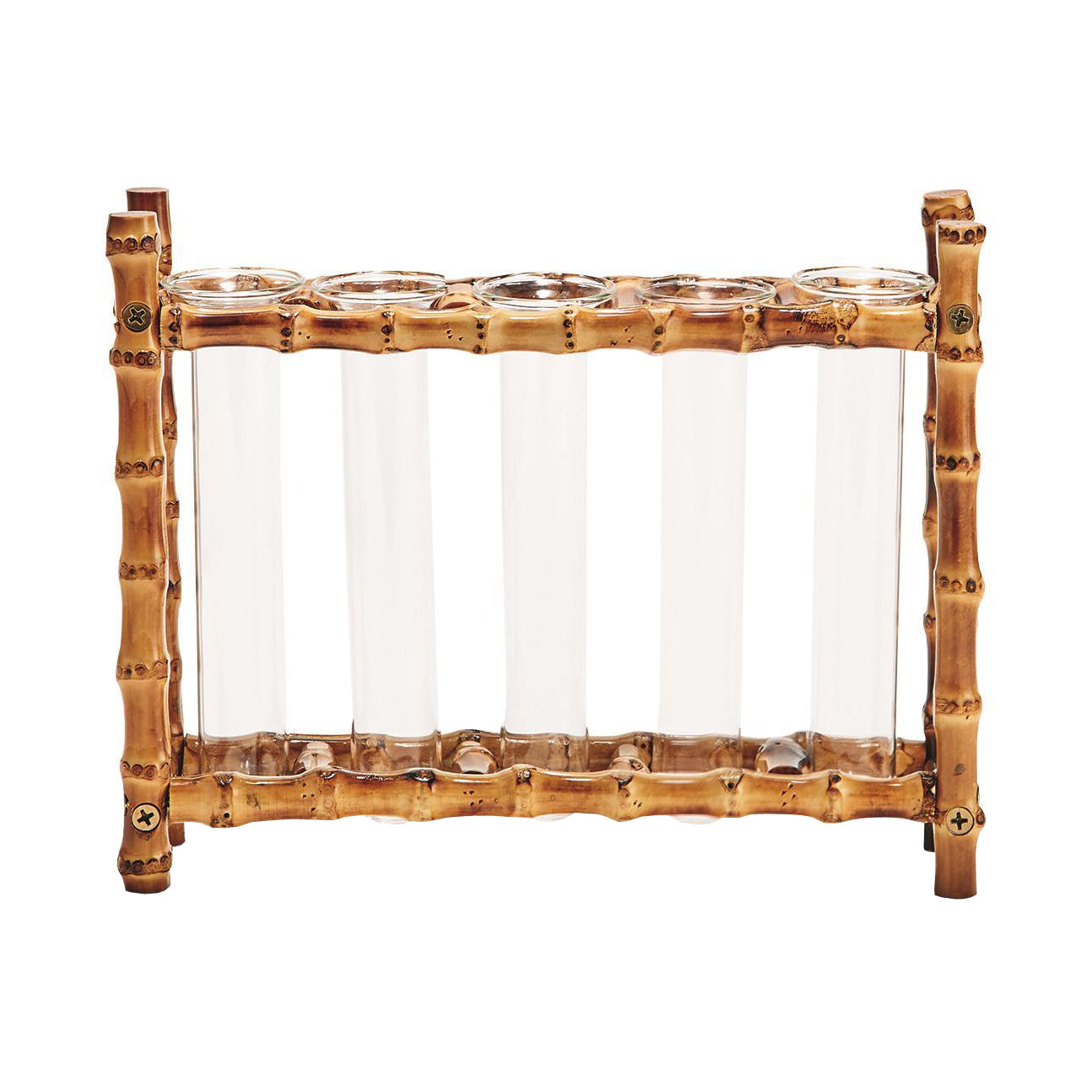 CONTEMPORARY BAMBOO LINEAR VASE WITH 5 GLASS TUBES