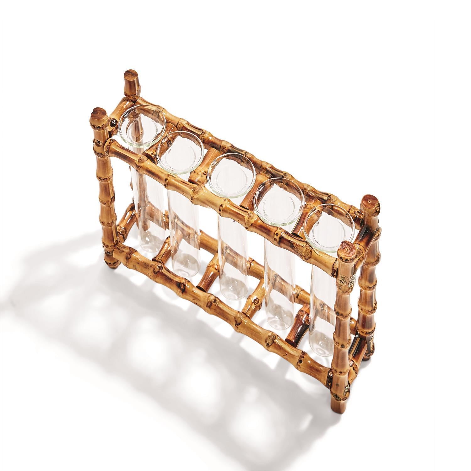 CONTEMPORARY BAMBOO LINEAR VASE WITH 5 GLASS TUBES