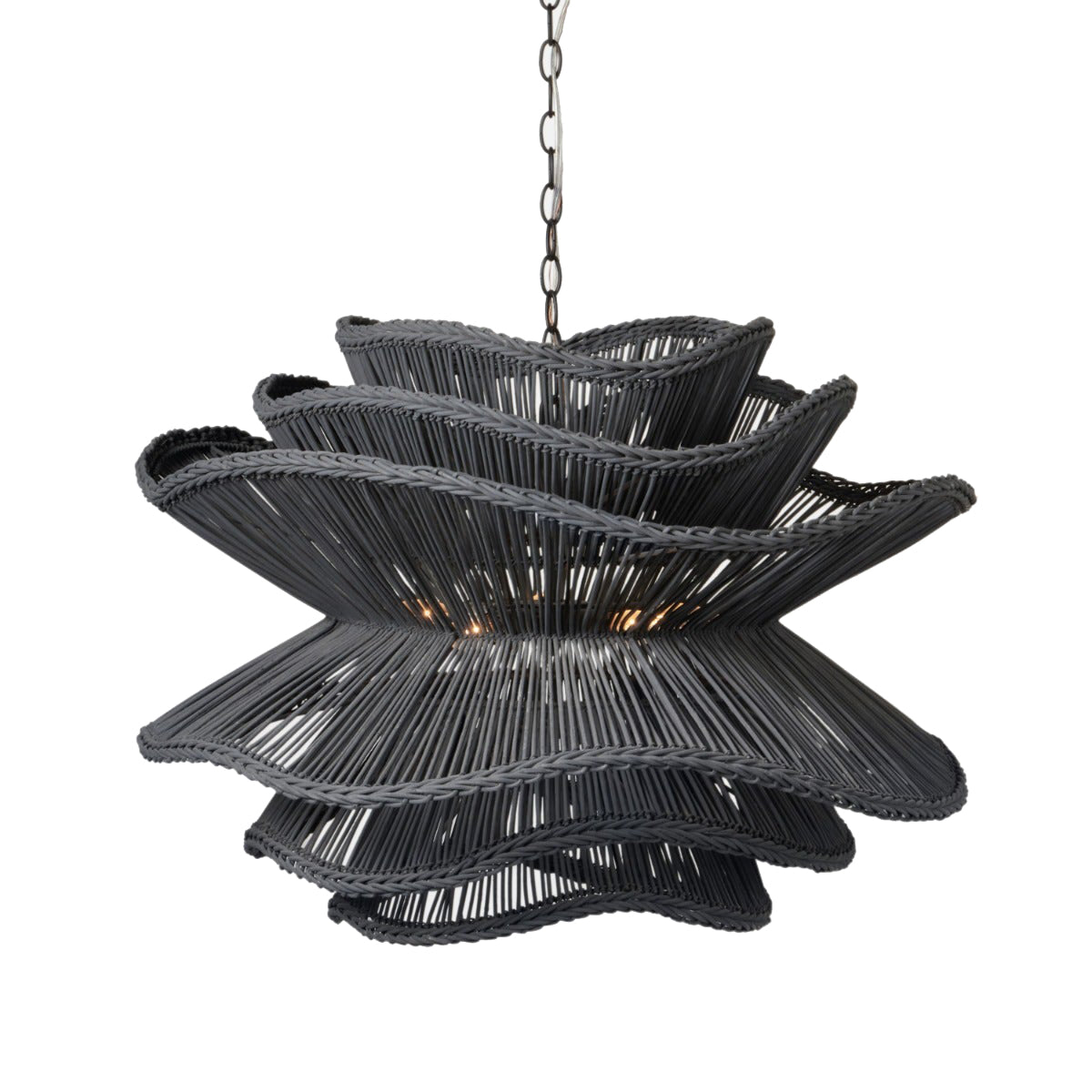 CONTEMPORARY CHARCOAL GREY WOVEN RATTAN CHANDELIER