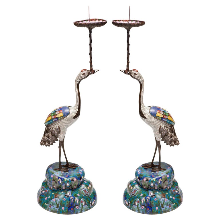 ANTIQUE PAIR OF CHINESE CLOISONNÉ CRANES