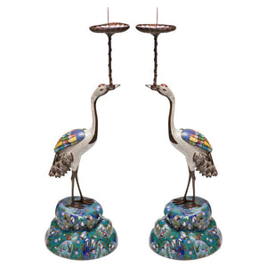 ANTIQUE PAIR OF CHINESE CLOISONNÉ CRANES