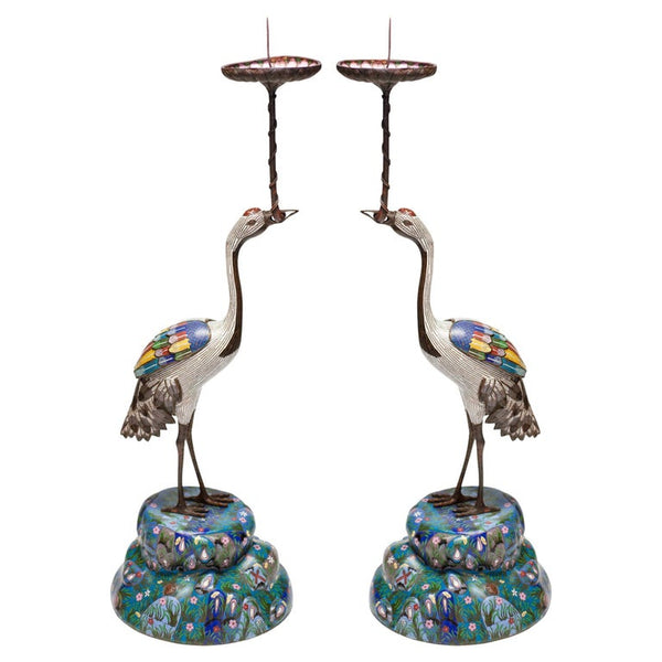 ANTIQUE PAIR OF CHINESE CLOISONNÉ CRANES