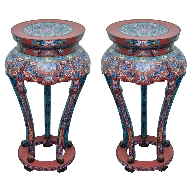 ANTIQUE PAIR OF CHINESE CLOISONNÉ TABLES