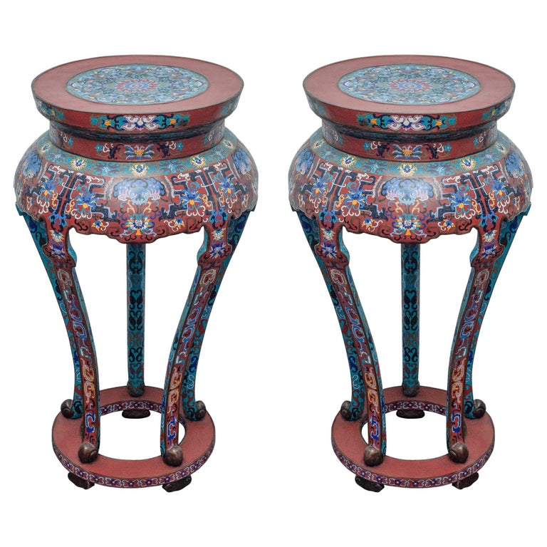 ANTIQUE PAIR OF CHINESE CLOISONNÉ TABLES