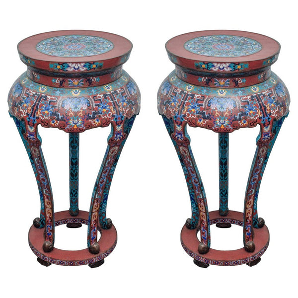 ANTIQUE PAIR OF CHINESE CLOISONNÉ TABLES