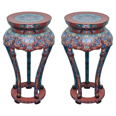 ANTIQUE PAIR OF CHINESE CLOISONNÉ TABLES