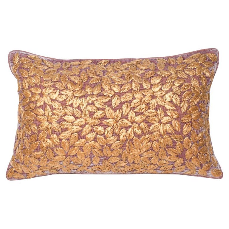 CONTEMPORARY VINTAGE PLUM SILK VELVET PILLOW WITH METALLIC EMBROIDERY